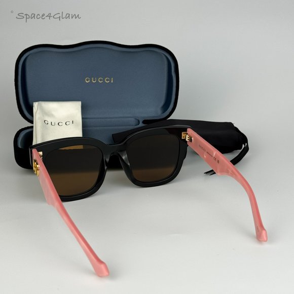 NEW Gucci GG0998S 005 Black Pink Pearl Temples Brown Square Women Sunglasses - Picture 5 of 11